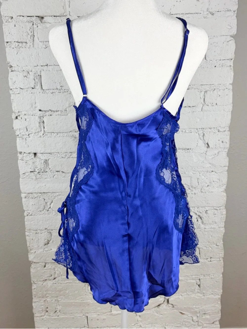 Shirley Hollywood Blue Lace Up Side Slip Nightie Vintage Small - Picture 6 of 15